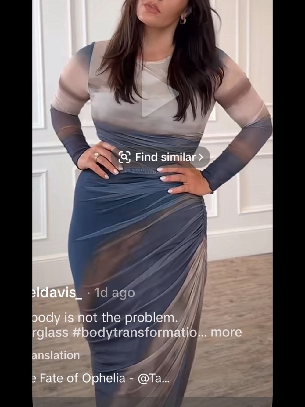 Long Sleeve Navy & Cream Draped Women's Dress